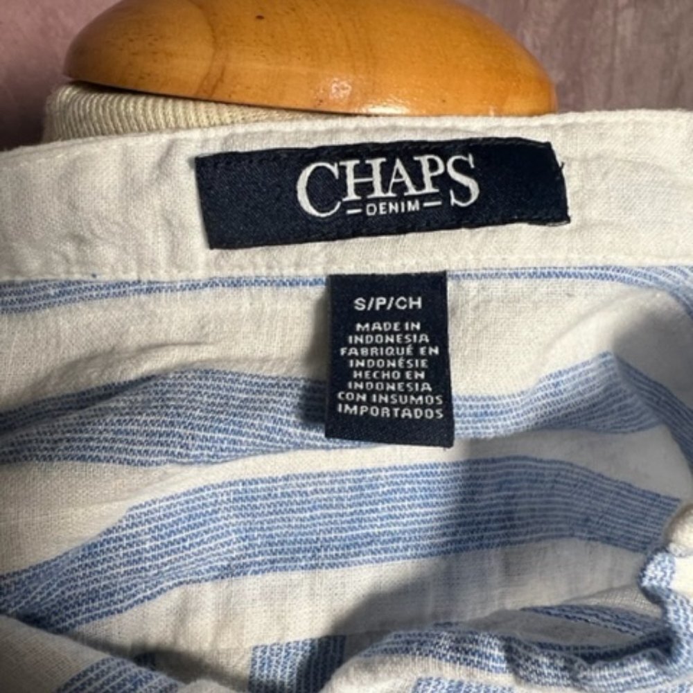 Chaps Womens Blue And White Striped Button Down Long Sleeve Shirt Size Small - Picture 7 of 8